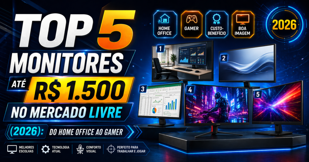 TOP 5 Monitores até R$ 1.500 no Mercado Livre (2026): Do Home Office ao Gamer